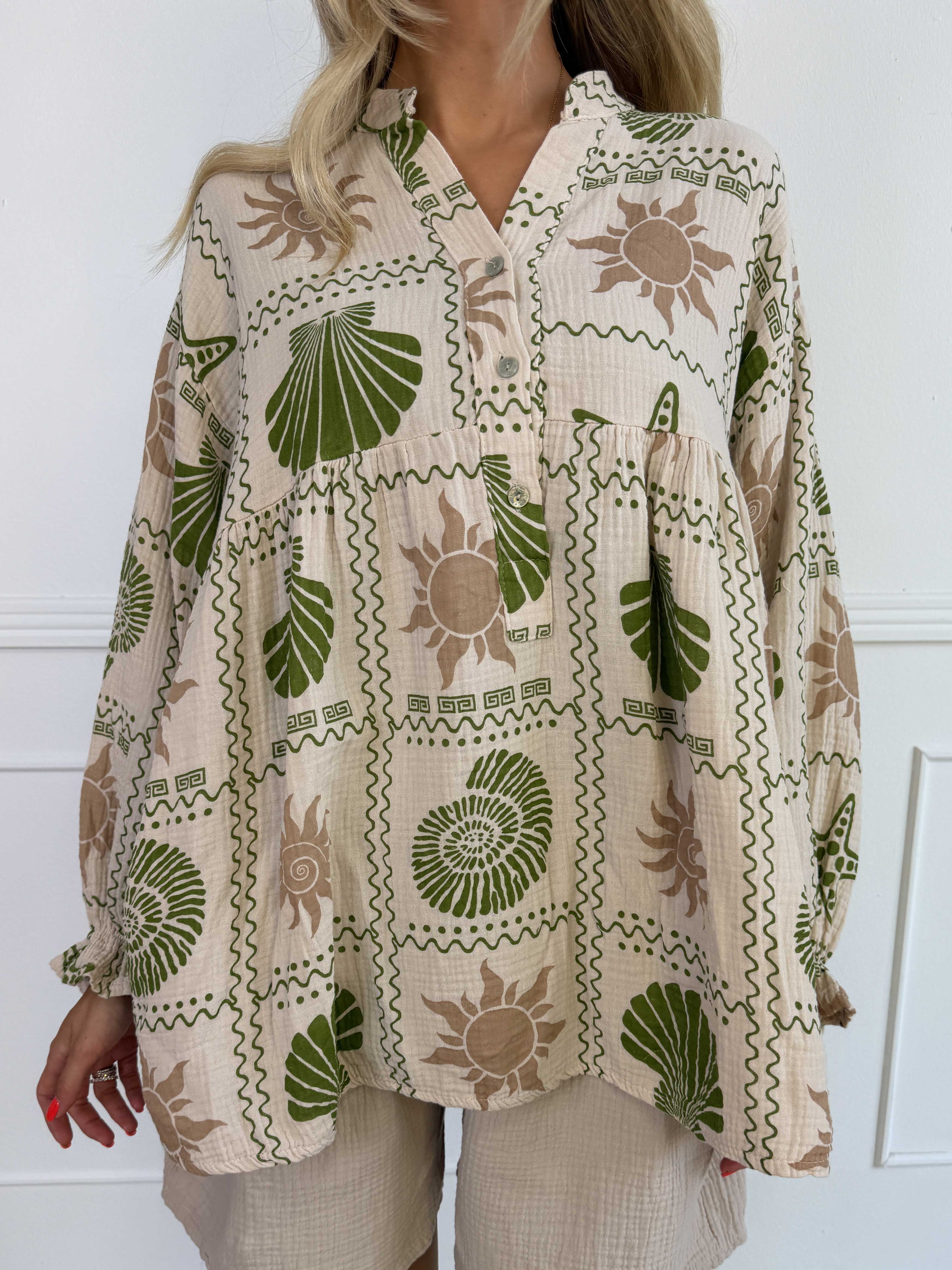 Diva - Mønstret tunikaskjorte i blødt bomuldsbæk-og-bølge-stof